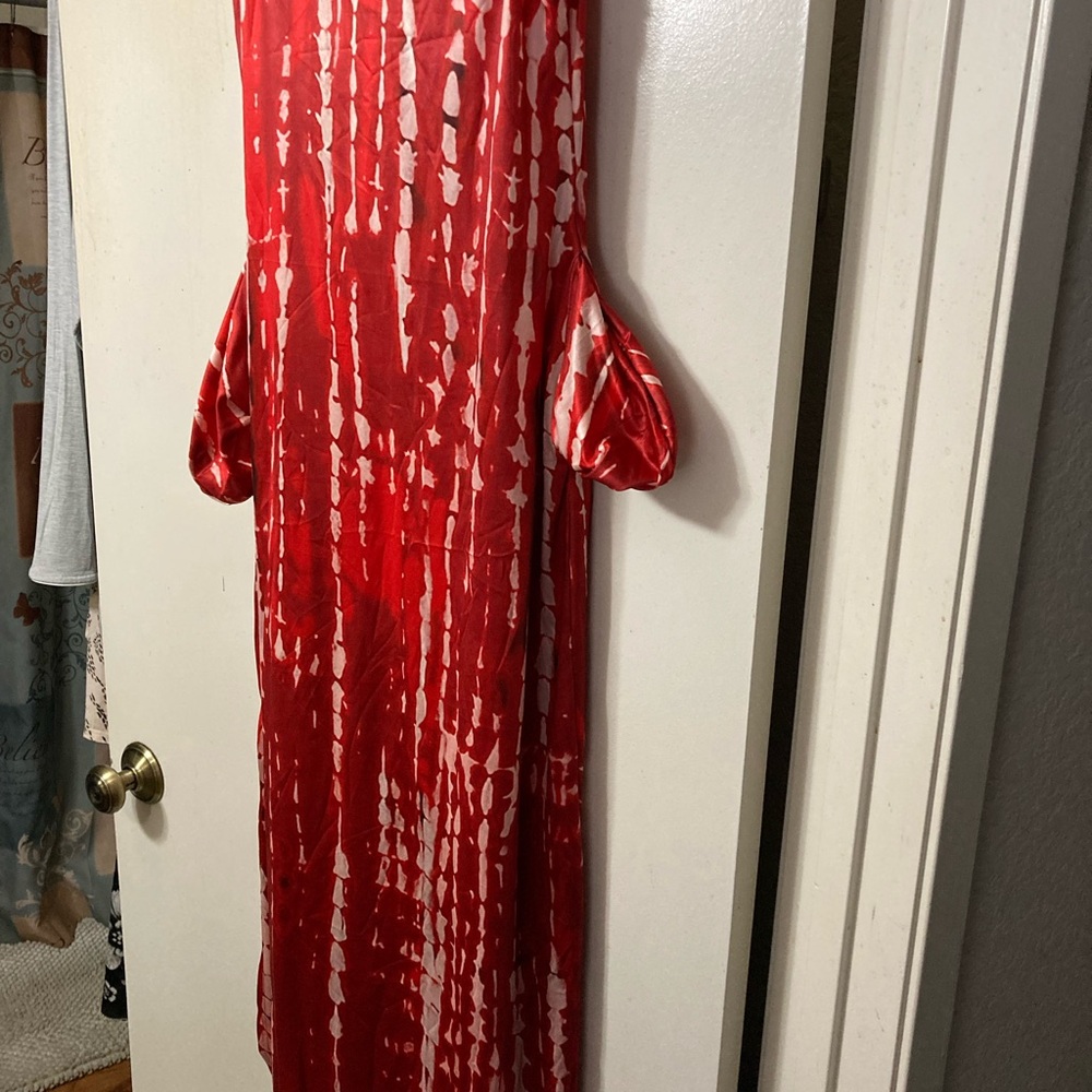 Red and White Tie-Dye Maxi Dress